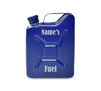 Personalised Engraved Blue Jerry Can Hip Flask with Fuel Design, Personalise with Any Name