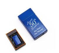 Personalised Engraved Blue Torch Gas Jet Lighter, Comes with Presentation Box, Happy 50th Birthday Design, Gift for Him, Father, Birthday Gift, Engraved in The UK