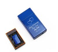 Personalised Engraved Blue Torch Gas Jet Lighter, Comes with Presentation Box, Overlapping Hearts Design, Gift for Him, Grandad, Fathers Day Gift, Engraved in The UK