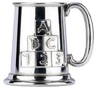 Personalised Engraved British Made Pewter Tankard ABC 123 Baby Christening Gift in Plain Card Box - Enter Your Own Custom Text
