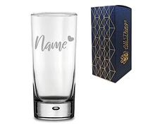 Personalised Engraved Bubble Hiball Glass Tumbler with Name and Heart Design, Gift Boxed, Personalise with Any Name