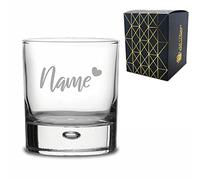 Personalised Engraved Bubble Whisky Glass Tumbler with Name and Heart Design, Gift Boxed, Personalise with Any Name