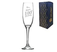 Personalised Engraved Champagne Flute Happy 100th Birthday Slanted Design Gift BoxedGlass Holds 7.43oz/220ml, Customise with Any Name, Engraved in The UK