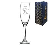 Personalised Engraved Champagne Flute Happy 30th Birthday Slanted Design Gift BoxedGlass Holds 7.43oz/220ml, Customise with Any Name, Engraved in The UK