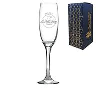 Personalised Engraved Champagne Flute Happy 70th Birthday Circle Design Gift BoxedGlass Holds 7.43oz/220ml, Customise with Any Name, Engraved in The UK