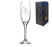 Personalised Engraved Champagne Flute Happy 70th Birthday Wreath Design Gift BoxedGlass Holds 7.43oz/220ml, Customise with Any Name, Engraved in The UK