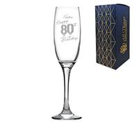 Personalised Engraved Champagne Flute Happy 80th Birthday Balloon Design Gift Boxed, Glass Holds 7.43oz/220ml, Customise with Any Name, Engraved in The UK