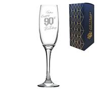 Personalised Engraved Champagne Flute Happy 90th Birthday Balloon Design Gift Boxed, Glass Holds 7.43oz/220ml, Customise with Any Name, Engraved in The UK
