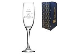 Personalised Engraved Champagne Flute Happy 90th Birthday Banner Design Gift Boxed, Glass Holds 7.43oz/220ml, Customise with Any Name, Engraved in The UK