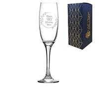 Personalised Engraved Champagne Flute Happy 90th Birthday Wreath Design Gift BoxedGlass Holds 7.43oz/220ml, Customise with Any Name, Engraved in The UK