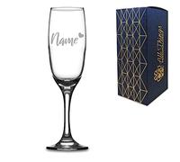 Personalised Engraved Champagne Flute with Name and Heart Design, Gift Boxed, Personalise with Any Name