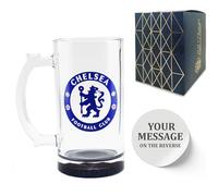 Personalised Engraved Chelsea Beer Mug, Made with Official Chelsea F.C. Stein Glass, Gift Boxed, 425ml or 15oz Capacity, Football Beer Glass, Customise with Any Message