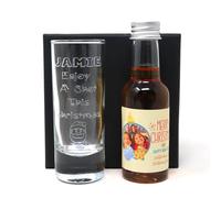 Personalised Engraved Christmas Design Shot Glass & Miniature Alcohol Gift Set For Son & Daughter (Christmas Photo - Spiced Rum 35% vol)