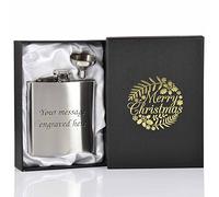 Personalised Engraved Christmas Hip Flask 6oz Gift Box & Funnel - Christmas Lid - Silver Lining