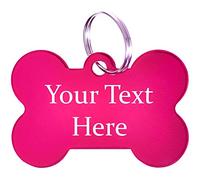 Personalised, Engraved Coloured Metal Bone Shaped Dog Tag Custom Text Front and Back (Hot Pink)