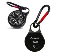 Personalised Engraved Compass Keychain - Solid Brass Walking Compass with Luminous Dial, Waterproof Survival Tool for Rambling, Camping & Leavers' Gifts (Black)