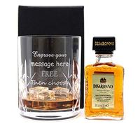 Personalised Engraved Crystal Glass Tumbler & Miniature (Disaronno Originale, Cardboard Gift Box)