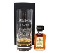 Personalised Engraved Crystal Highball Glass & Miniature - Disaronno Design (Cardboard Gift Box)