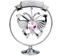 Personalised Engraved Crystocraft Hanging Butterfly Ornament with Pink Crystals