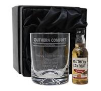 Personalised Engraved Dimple Glass Tumbler & Miniature - Southern Comfort Banner Design (Silk Lined Gift Box)