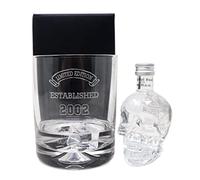 Personalised Engraved Dimple Glass Tumbler & Vodka Gift Set - Established Birthday Design (Crystal Head Vodka, Cardboard Gift Box)