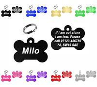 Personalised Engraved Dog Tag | 38mm Wide Bone Shape | ID Tag for Pets | Vibrant Colours (Black)