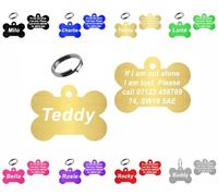 Personalised Engraved Dog Tag | 38mm Wide Bone Shape | ID Tag for Pets | Vibrant Colours (Gold)