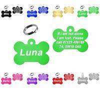 Personalised Engraved Dog Tag | 38mm Wide Bone Shape | ID Tag for Pets | Vibrant Colours (Green)