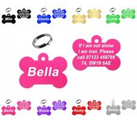Personalised Engraved Dog Tag | 38mm Wide Bone Shape | ID Tag for Pets | Vibrant Colours (Pink)