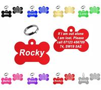 Personalised Engraved Dog Tag | 38mm Wide Bone Shape | ID Tag for Pets | Vibrant Colours (Red)