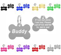 Personalised Engraved Dog Tag | 38mm Wide Bone Shape | ID Tag for Pets | Vibrant Colours (Silver)
