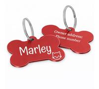 Personalised Engraved Dog Tag, Custom Pet ID Tag with Name & Owner Address Phone Number, Lightweight Durable Pet Name Tag for Dogs & Cats (Red)