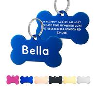 Personalised Engraved Dog Tags for Pets UK Prime, Double Side Stainless Steel Dog ID Name Tag for Dog Cat Puppy Kitty (Bone-Blue)