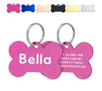 Personalised Engraved Dog Tags for Pets UK Prime, Double Side Stainless Steel Dog ID Name Tag for Dog Cat Puppy Kitty (Bone-Pink)