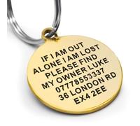 Personalised Engraved Dog Tags for Pets UK Prime, Double Side Stainless Steel Dog ID Name Tag for Dog Cat Puppy Kitty (Round-Gold)