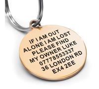 Personalised Engraved Dog Tags for Pets UK Prime, Double Side Stainless Steel Dog ID Name Tag for Dog Cat Puppy Kitty (Round-Champagne Gold)