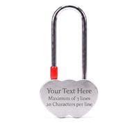 Personalised Engraved Double Heart Padlock, in Silver, with Long Shackle. Your own Message. Engravable on Both Sides.