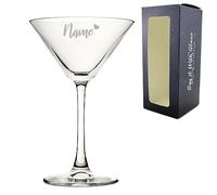 Personalised Engraved Enoteca Martini Cocktail Glass with Name with Heart Design, Personalise with Any Name for Any Occasion, Gift Box Included, Laser Engraved