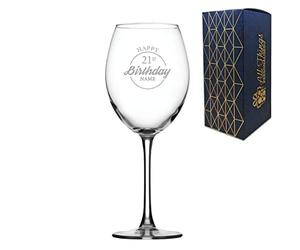 Personalised Engraved Enoteca Wine Glass Happy 21st Birthday Circle Design Gift Boxed,19oz/561ml Large Wine Glass, Customise with Any Name, Engraved in The UK
