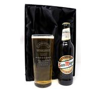 Personalised Engraved Established Birthday Pint Beer Glass & Bottle Gift Set for Son on his 18th or 21st Birthday (San Miguel Premium Especial Lager Beer, Silk Lined Gift Box) 5% vol