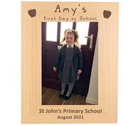 Personalised Engraved First Day at School Wooden Photo Frame with Name, School and Date Keepsake Picture Frame (4 x 6 Inch)