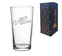 Personalised Engraved Football Perfect Pint Glass, Come On Straight Football Design with Gift Box, Personalise with Any Team Name