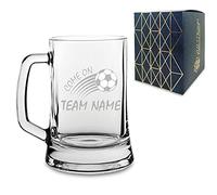 Personalised Engraved Football Tankard, Come On Curved Football Design with Gift Box, Personalise with Any Team Name
