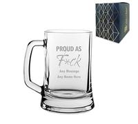 Personalised Engraved Funny LGBT Glass Tankard, Proud As F Design, Gift Boxed, Customise with Any Message, Holds up to16oz or 455ml, Laser Engraved in The UK