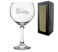 Personalised Engraved Gin Balloon Cocktail Glass with Happy Birthday Name Design, Gift Boxed, Personalise with Any Name