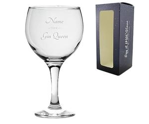 Personalised Engraved Gin Balloon Cocktail Glass with The Gin Queen Design, Personalise with Any Name for Any Occasion, Gift Box Included, Laser Engraved