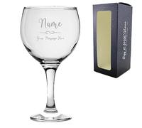 Personalised Engraved Gin Balloon Glass with Flourish Design, Personalise with Any Name and Message for Any Occasion, Gift Box Included, Laser Engraved