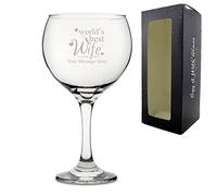 Personalised Engraved Gin Balloon with World's Best Wife Design, Gift Boxed, Personalise with Any Message for Valentines, Anniversaries