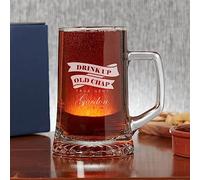 Personalised Engraved Glass Beer Mug - Personalised Glass Beer Pint Glass Tankard in Drink Up Old Chap Design Gifts for Husband Boyfriend Birthday Dad Laser Engraving, Dishwasher Safe