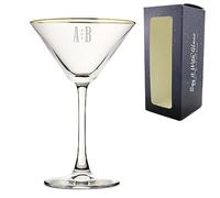 Personalised Engraved Gold Rim Martini Cocktail Glass with Initials Design, Personalise with Any Name for Any Occasion, Gift Box Included, Laser Engraved
